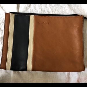 Coach Heritage cognac leather tablet sleeve clutch